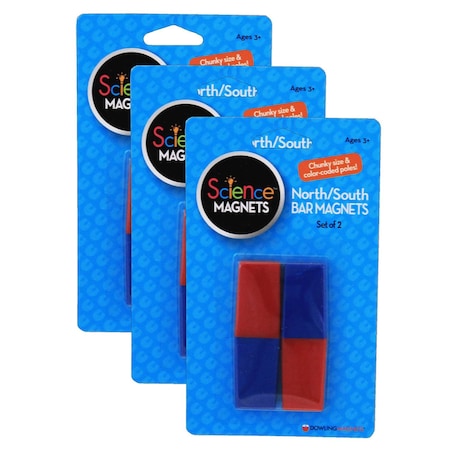 Dowling Magnets North/South Bar Magnets 3in, Red/Blue Poles, PK6 712